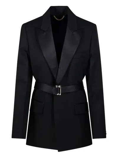 Victoria Beckham Womens Black Single-breasted Belted Tailored Wool-blend Jacket