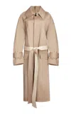 Victoria Beckham Belted Raglan Cotton Trench Coat In Nude