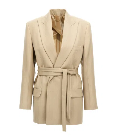 Victoria Beckham Belted Suit Coat In Nude