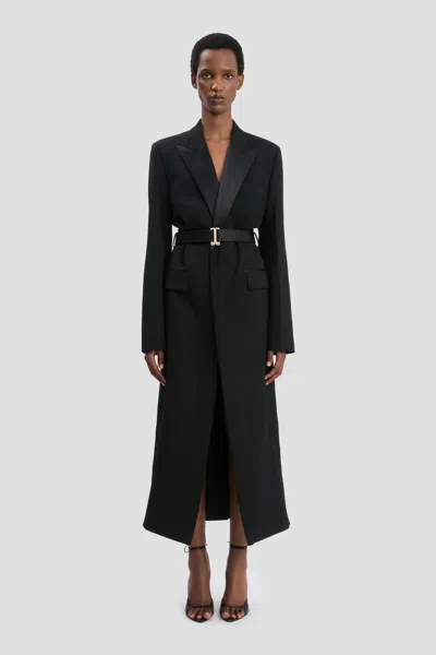 Victoria Beckham Belted Tailored Coat In Black In Multi