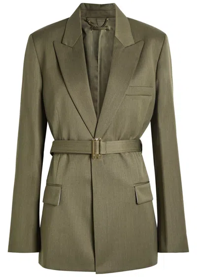 Victoria Beckham Belted Twill Blazer In Green