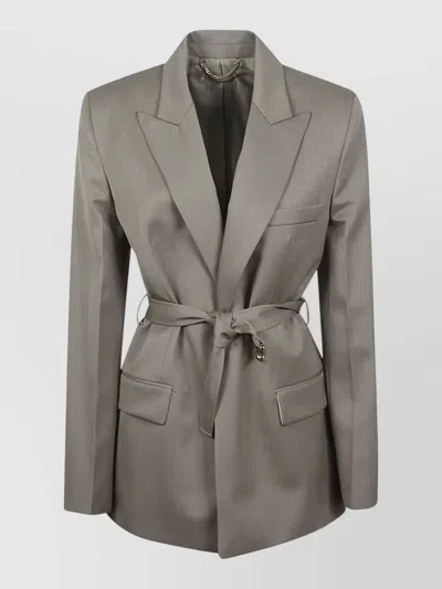 Victoria Beckham Belted Waist Tailored Jacket Single Breasted In Gray