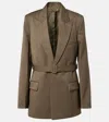 Victoria Beckham Belted Wool-blend Blazer In Brown