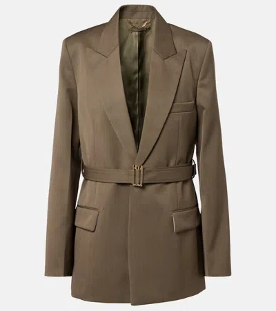 Victoria Beckham Belted Wool-blend Blazer In Green