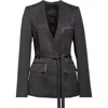 Victoria Beckham Collarless Shrunken Wool Blazer In Charcoal