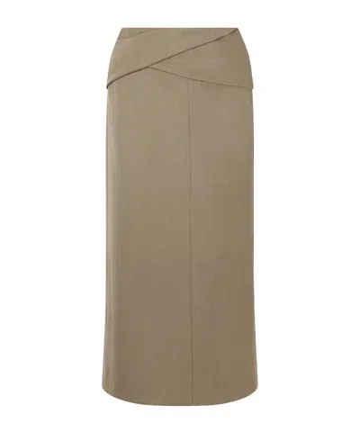 Victoria Beckham Wrap-detail Wool-blend Midi Skirt In Green
