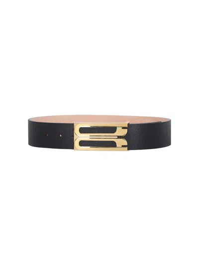 Victoria Beckham Jumbo B-logo Leather Belt In Black  