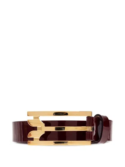 Victoria Beckham Maroon Buckle Solid Belt In Burgundy