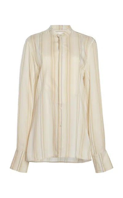 Victoria Beckham Bib Detailed Silk Blend Shirt In Multi
