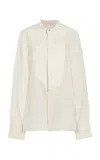 Victoria Beckham Bib Front Silk Shirt In Ivory