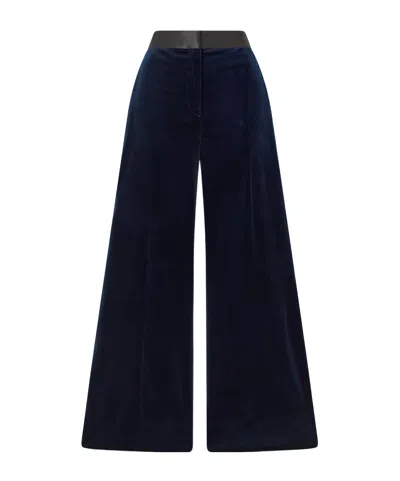 Victoria Beckham Alina Satin-trimmed Cotton-blend Velvet Wide-leg Pants In Blue