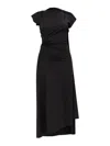 Victoria Beckham Asymmetrically Draped Black Midi Dress With Soft Ruching In Black