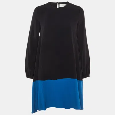 Victoria Beckham Black /blue Crepe Mini Dress In Multi