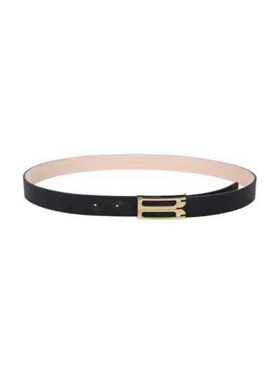 Victoria Beckham Black Calf Leather Belt With Gold-tone Buckle