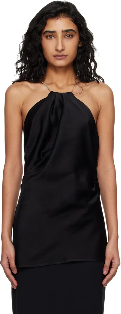 Victoria Beckham Chain-embellished Gathered Satin Top In Black