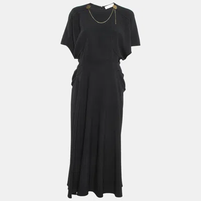 Pre-owned Victoria Beckham Black Chain Embellished Crepe Midi Dress M