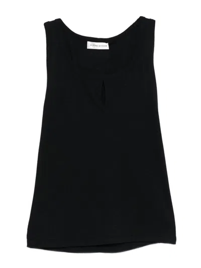 Victoria Beckham Black Cotton And Linen Blend Split Tank Top