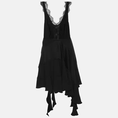 Pre-owned Victoria Beckham Black Crepe Ruffle Lace-trim Mini Dress S