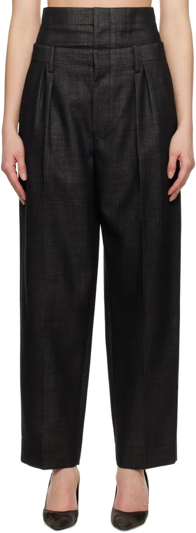 Victoria Beckham Black Double Waistband Trousers In Black / Ivory