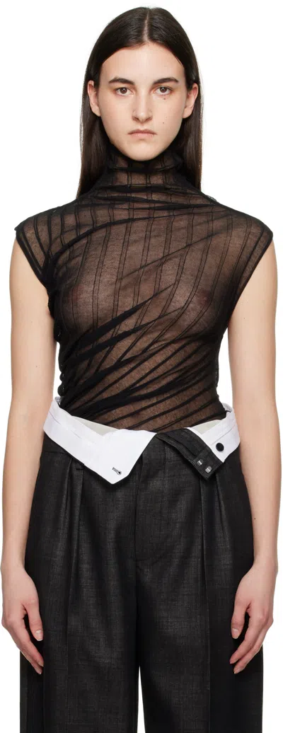 Victoria Beckham Black Draped Sleeveless High Neck Tank Top