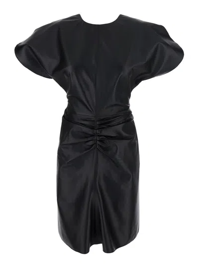 Victoria Beckham Black Dress With V-neck On The Back And Details With Ruffles In Leather Woman In Multicolor