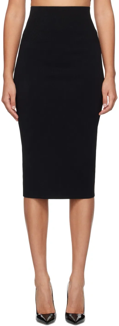 Victoria Beckham Black Fitted Midi Skirt In Gold