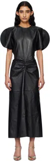 Victoria Beckham Gathered Waist Viscose Dress In Black