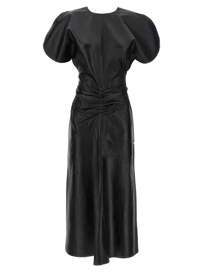 Victoria Beckham Black Gathered Waist Midi Dress