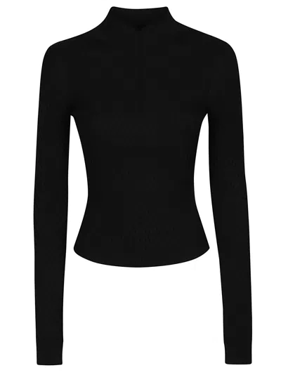 Victoria Beckham Black Georgia Fitted Merino Wool Turtleneck In Multi