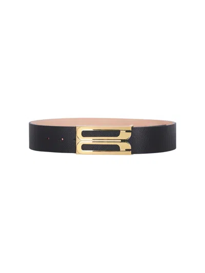 Victoria Beckham Black Jumbo Frame Crocodile-embossed Leather Belt