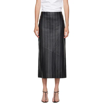 Victoria Beckham Black Kick Detail Leather Midi Skirt