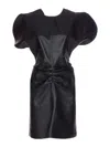 Victoria Beckham Black Dress With V-neck On The Back And Details With Ruffles In Leather Woman In Black