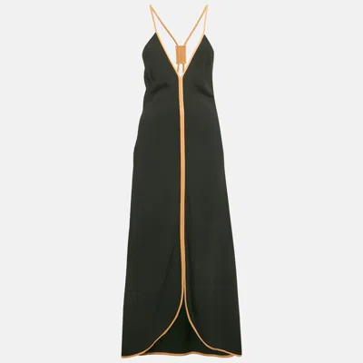 Pre-owned Victoria Beckham Black Leather Trim Crepe Midi Dress M