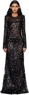 Victoria Beckham Black Long Sleeve Backless Sequin Maxi Dress In Black