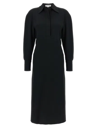 Victoria Beckham Women Black Long Sleeve Polo Collar Midi Dress, Xs Luxury Dresses For Women Darveys
