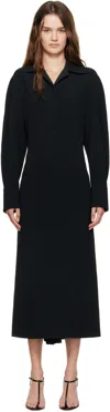 Victoria Beckham Women Black Long Sleeve Polo Collar Midi Dress, Xs Luxury Dresses For Women Darveys In Black