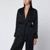 Victoria Beckham Satin Blouse With Belted Waist And Shawl Collar In Black