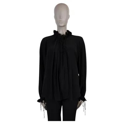 Pre-owned Victoria Beckham Black Silk 2023 Crepe Peasant Blouse Shirt 4 Xxs Fits S