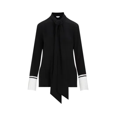 Victoria Beckham Black Silk Pleat Cuff Details Blouse