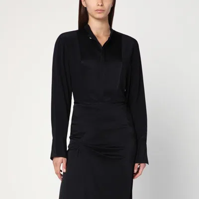 Victoria Beckham Silk Shirt With Long Sleeves And Pleated Back In Black