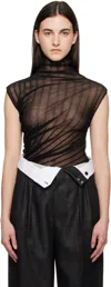 Victoria Beckham Black Sleeveless High Neck Bodysuit In Black