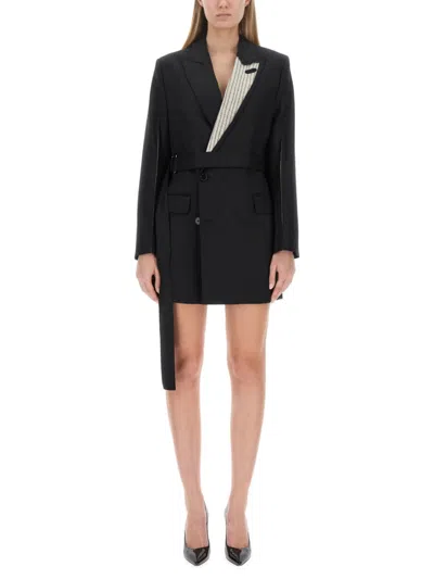 Victoria Beckham Black Solid Notched Lapel Mini Dress