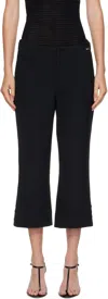 Victoria Beckham Buttoned Cuff Cropped Wool Trousers In Black