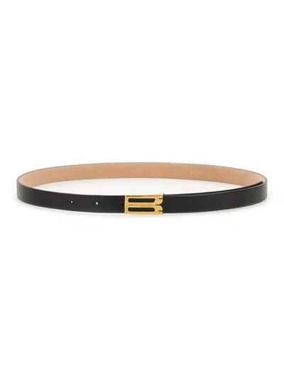 Victoria Beckham Black Textured Buckle Belt