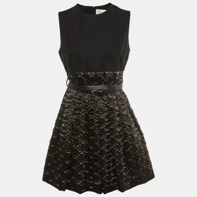 Pre-owned Victoria Beckham Black Textured Organza Belted Dress M
