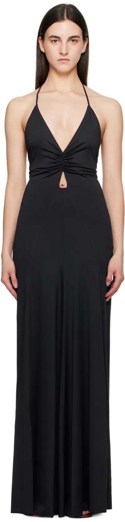 Victoria Beckham Black V-neck Ruched Cami Maxi Dress