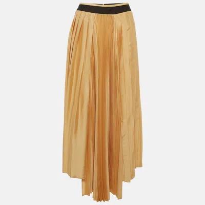 Pre-owned Victoria Beckham Black/beige Satin Asymmetrical Pleated Skirt S In Sand