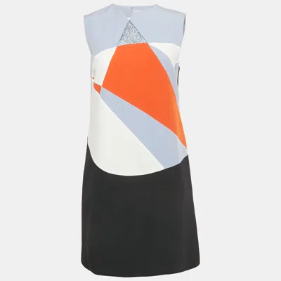 Pre-owned Victoria Beckham Black/blue Lurex Trim Crepe Shift Dress M
