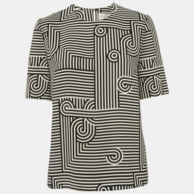 Pre-owned Victoria Beckham Black/white Printed Crepe Top M