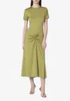 Victoria Beckham Gathered Waist Midi Dress With Knotted Detail In Green